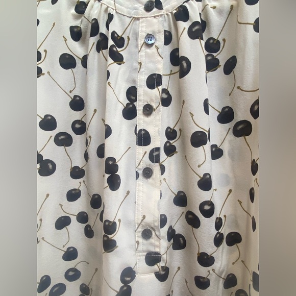 J.Crew 100% Silk Black Cherry Print Ruffle Sleeve Blouse Top Size Small - Picture 5 of 10